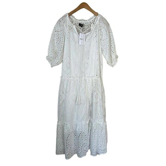 OPT Maxi Long White Eyelet Tiered Cotton Dress Small - Picture 2 of 5